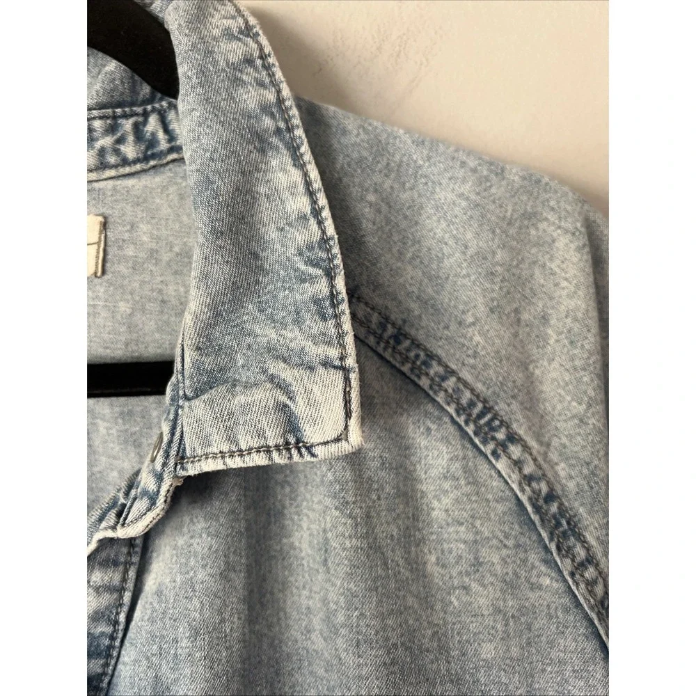 We The Free People Dress Women L Hannah Mini Denim Shirtdress Button Up Pockets